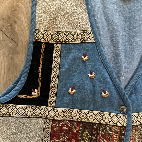 Vintage Paul Harris Denim Womens Vest‎ M Blue Flowers Patchwork Country - Picture 2 of 10